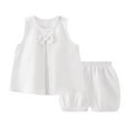 thumbnail image 1 of Kcodviy Baby Girls' Dress Set Clothes for Teen Girls Crop Tops Spring and Summer New Ruffle Pants for Babies Solid Color Double Layer Yarn Breathable Comfortable Girl's Bow Home Set, 1 of 8
