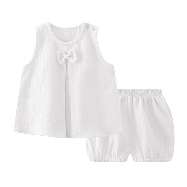 TZEWGL Summer Outfit Sets For Kid Vocation Spring And Summer New Solid Color Double Layer Yarn Breathable Comfortable Bow Home Sets For Toddlers size 12-18M