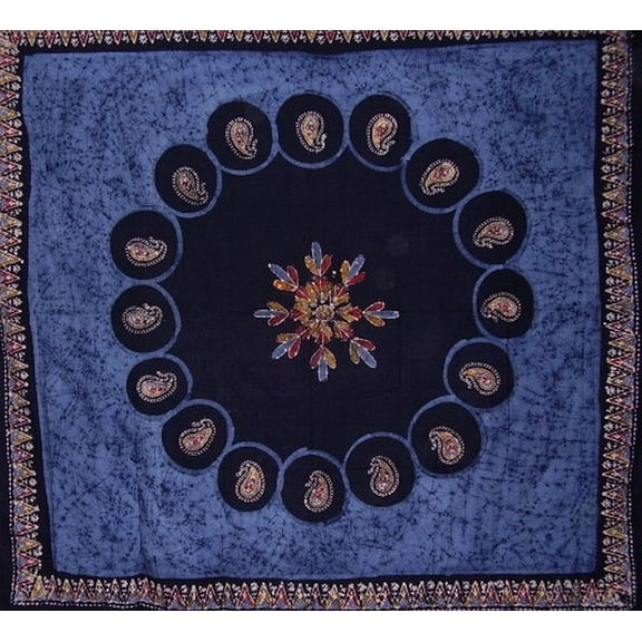 Batik Tapestry Cotton Bedspread 108" x 88" Full-Queen Blue