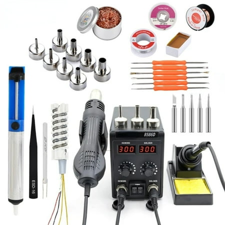 

XEJEANG 750W 8586D Soldering Station 2 IN 1 Hot Air Gun LCD Dual Digital Display Soldering Iron SMD Welding Rework Station