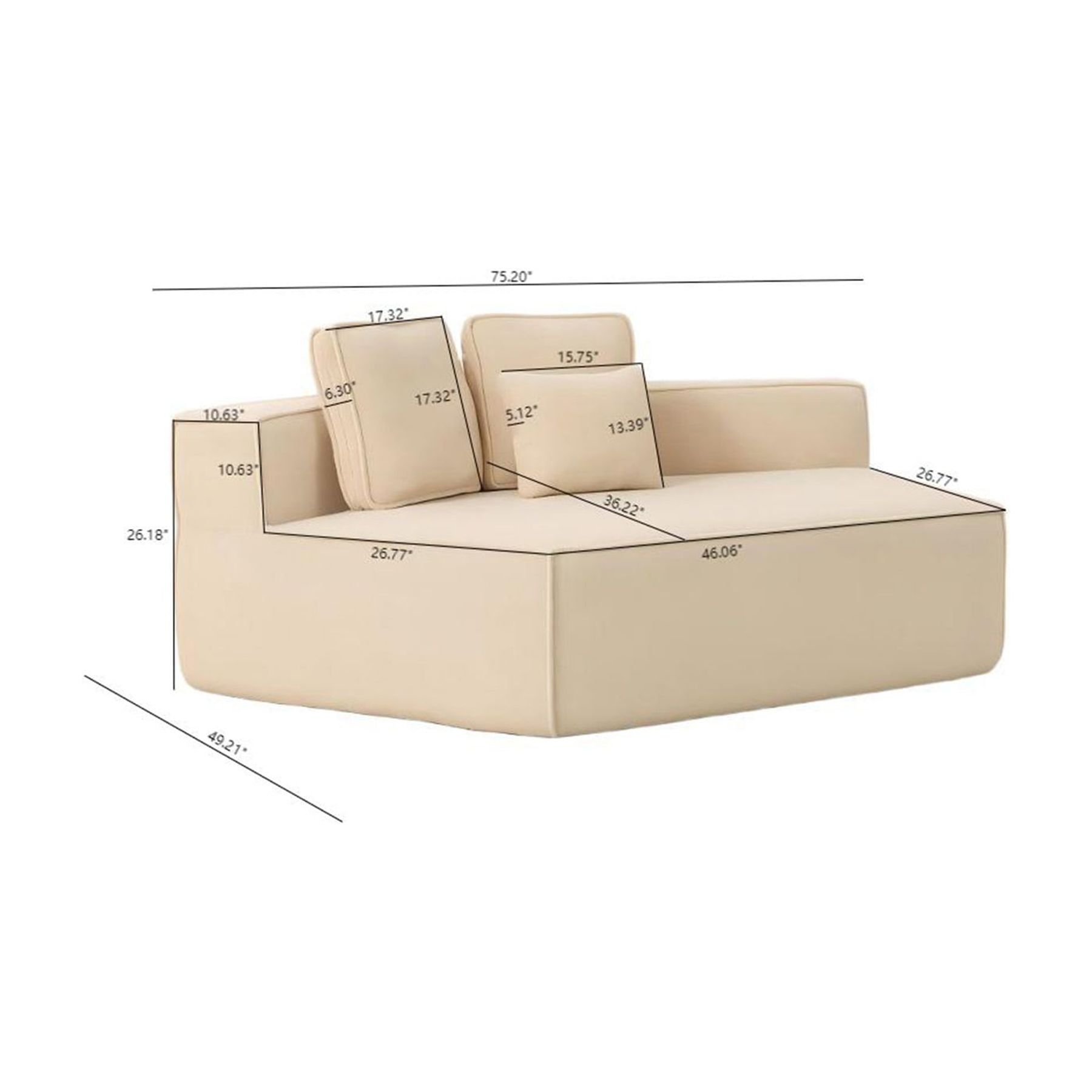 Hommoo Teddy Fleece Single Sofa Chair,Compressed Modular Floor Couch with Wide Seat and 3 Back Cushions, Soft All-Foam Support, Cozy Lounge Chair for Home, Kids & Pets, Left Side, Beige
