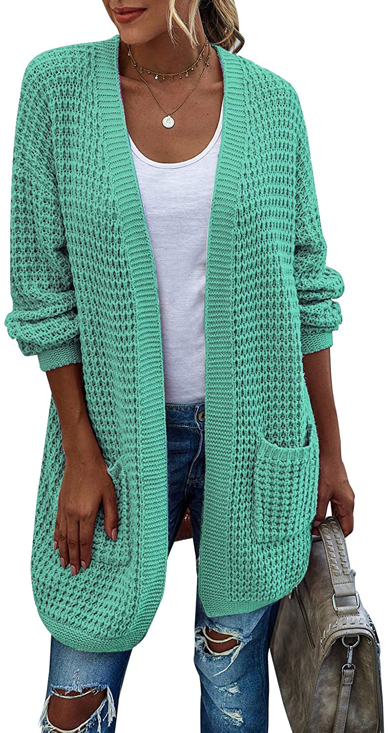 Womens Boho Open Front Chunky Cable Knit Cardigan Plus Size Oversize Long Sleeve Boyfriend Sweater Outwear with Pockets 