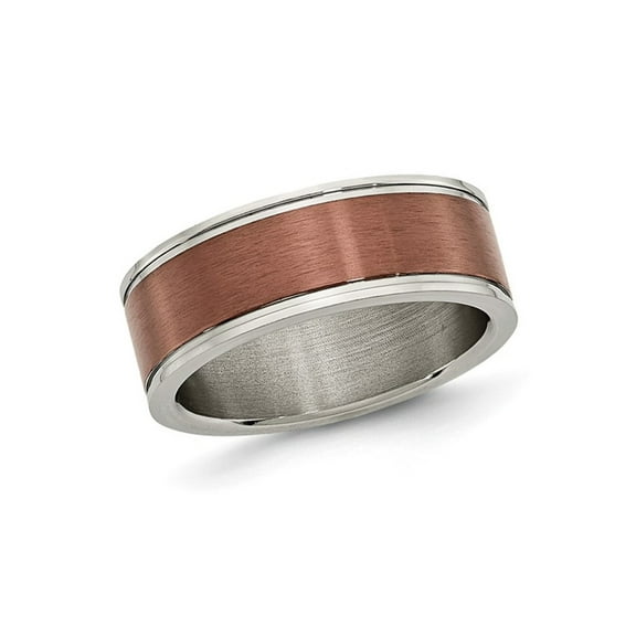 Gem & Harmony Mens Titanium 8mm Wedding Band Ring with Brown Plating for Men