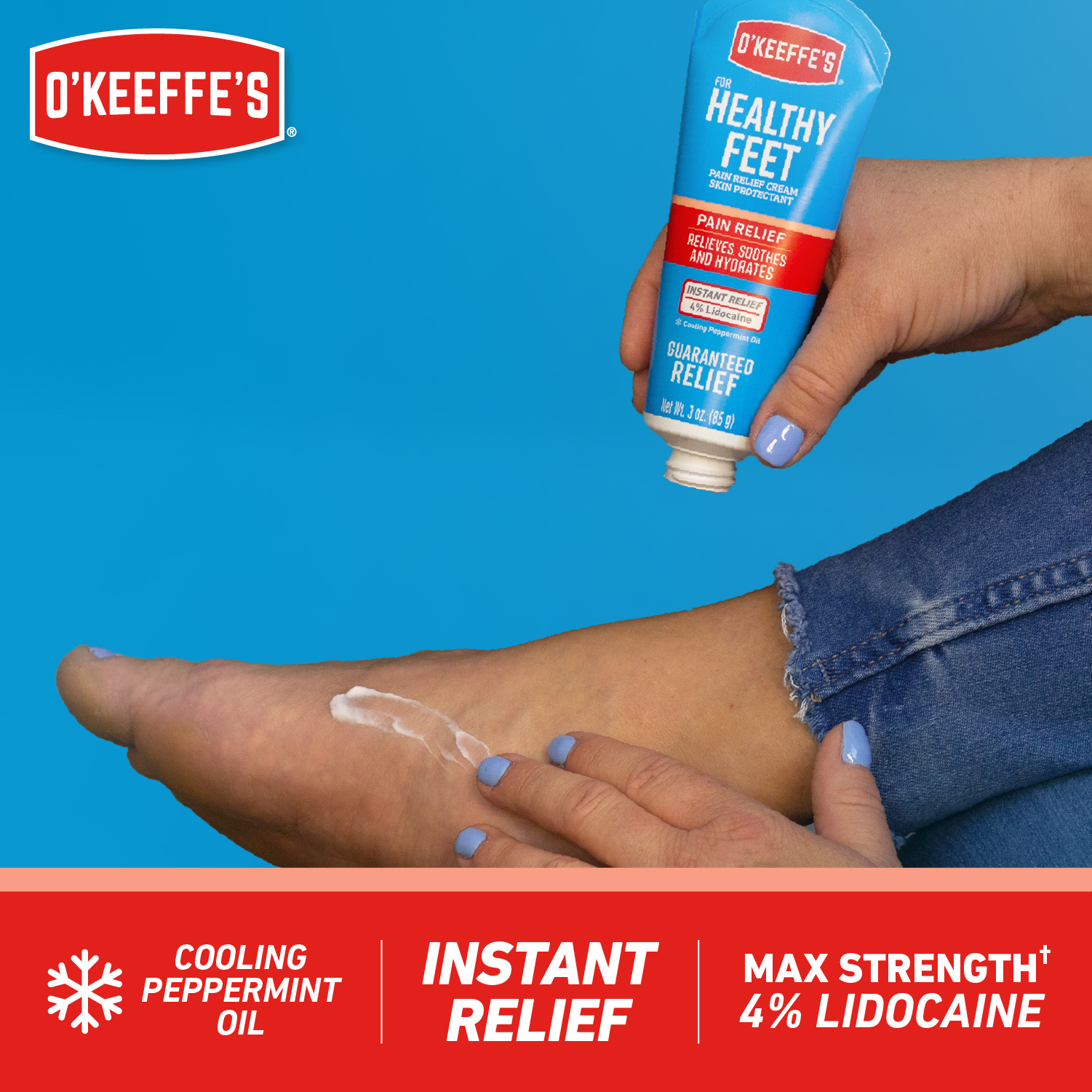 O'Keeffe's Healthy Feet Pain Relieving Foot Cream with Lidocaine Medicine,  3oz Tube