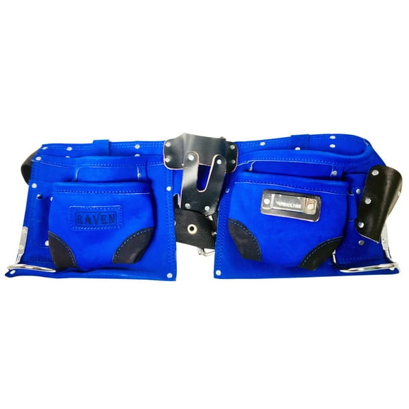 9 Pocket Tool Belt Heavy Duty Suede Leather Fits Hammer And Nails - Blue