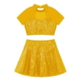 thumbnail image 3 of YONGHS Kids Girls Christmas Ballet Dance Outfits Sequins Dance Crop Tops with Skirt Performance Wear Gold 4, 3 of 5