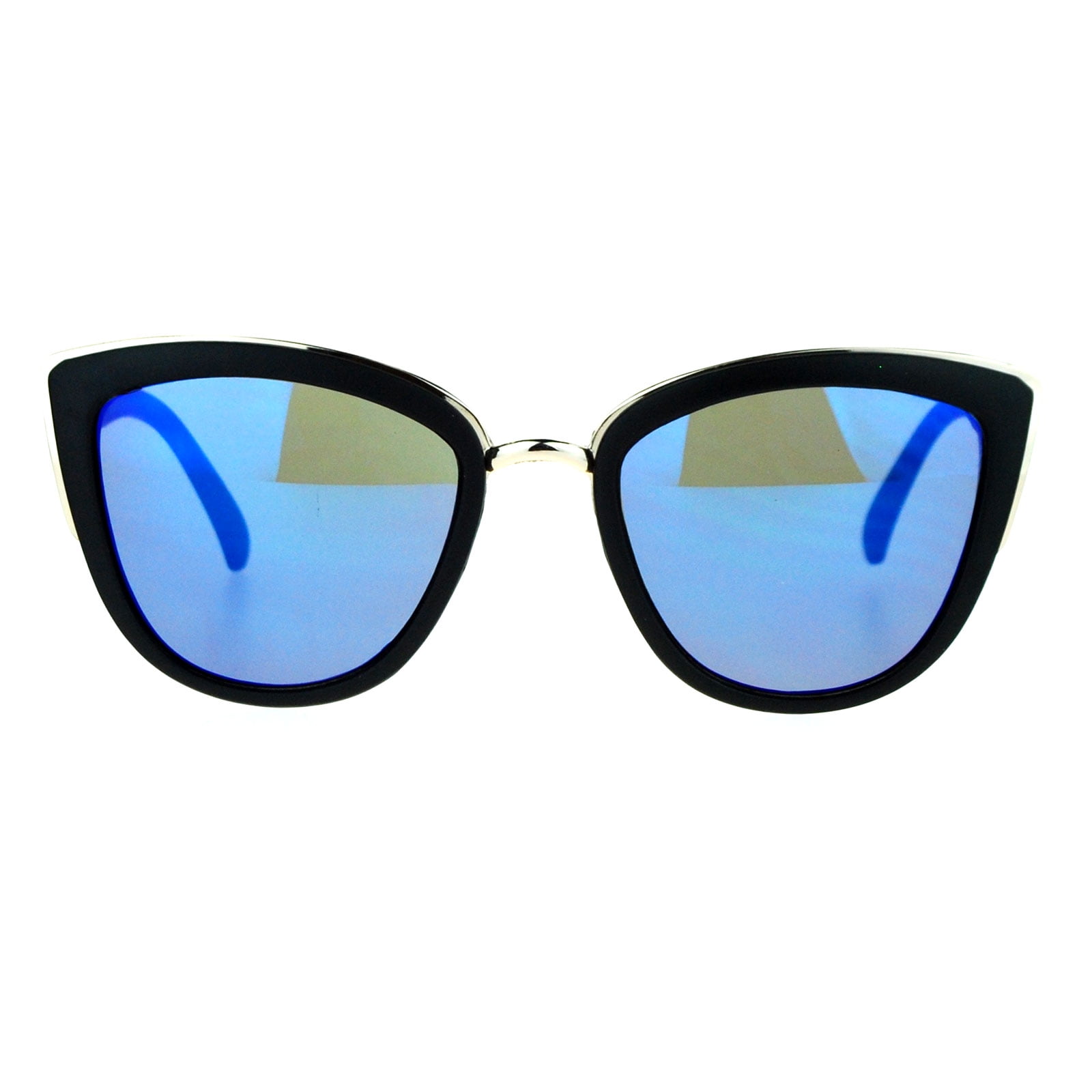 Sa106 Womens Color Mirror Mirrored Lens Oversize Cat Eye Sunglasses Black Blue Mirror Other
