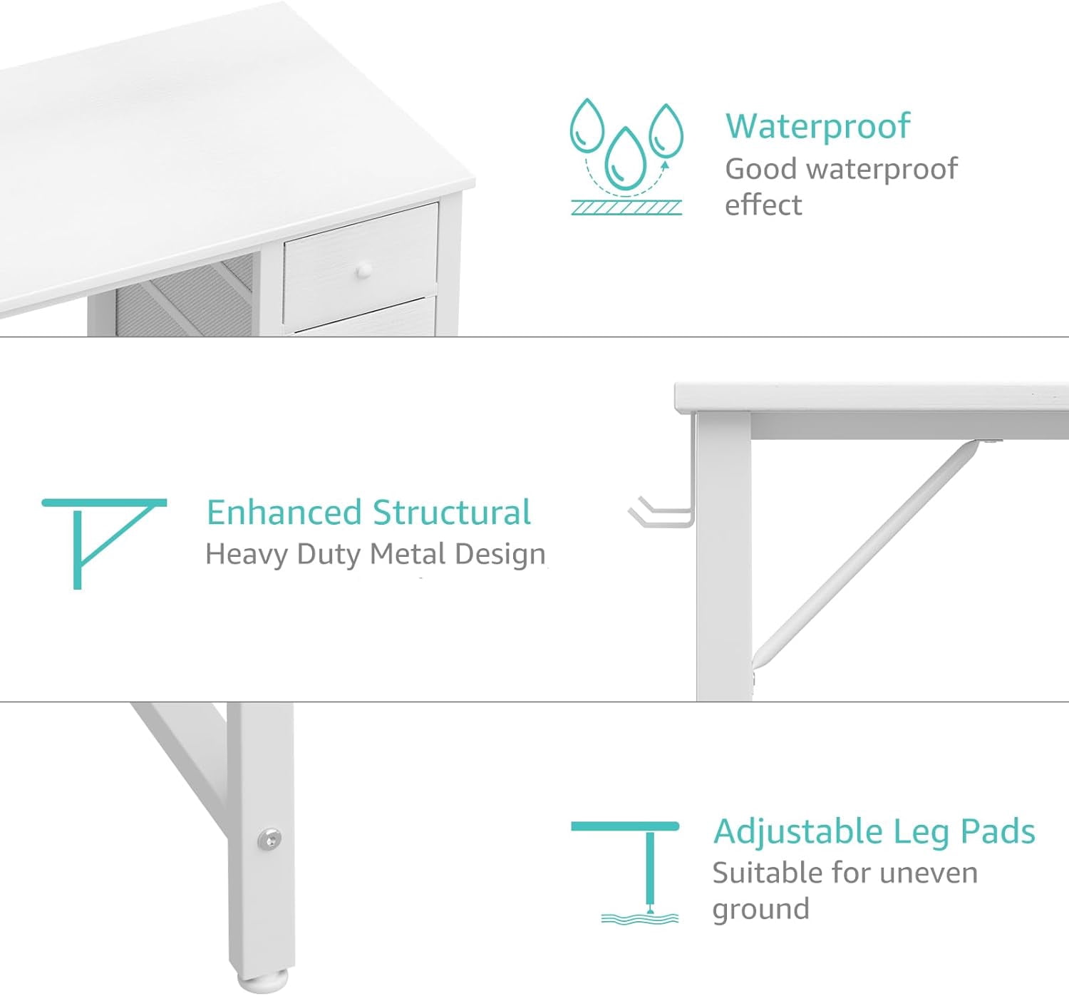 Lufeiya White Computer Desk with Fabric Drawers, 47 Inch Study Work Writing Desk for Home Office Bedroom, Simple Modern Cute PC Desks with Drawer, White