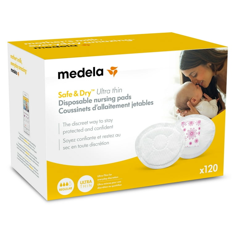 Medela Safe & Dry Ultra Thin Disposable Nursing Pads, 60 Count Breast Pads  for Breastfeeding, Leakproof Design, Slender and Contoured for Optimal Fit
