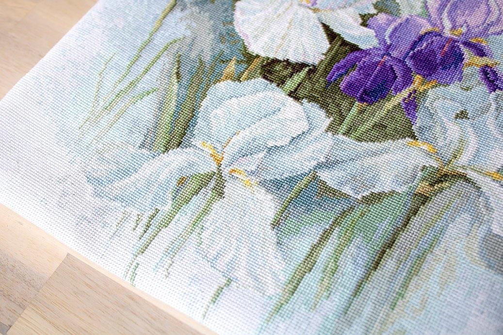 Counted Cross-Stitch Kit Irises B2367 By Luca-S Needlework Easy Flowers Nature White Purple Canvas Cotton
