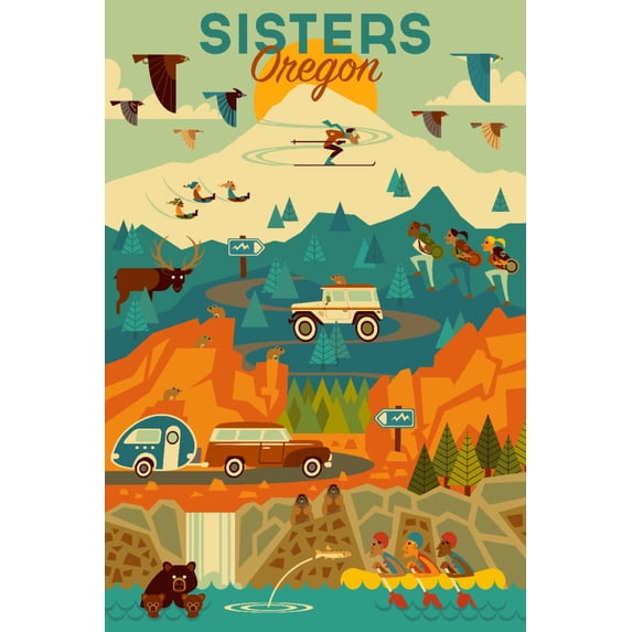 Sisters, Oregon, Geometric (16x24 Giclee Gallery Art Print, Vivid Textured Wall Decor)
