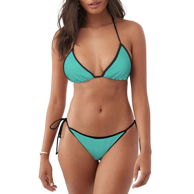 Disketp Teal Turquoise para Bañador de Dos Piezas para Mujer, Bikini Sexy Halter String, Conjunto de Bikini en Triángulo