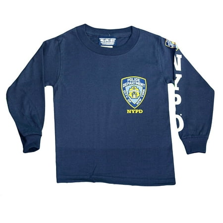 Screen Printed Chest - NYPD Kids Long Sleeve Screen Print Chest Badge T-Shirt Navy White Medium (10-12)