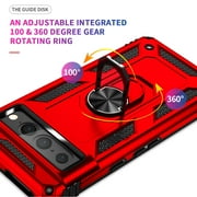 TJS for Google Pixel 7 Pro Case, Impact Resistant Metal Ring Magnetic Support Kickstand Drop Protector Phone Cover (Red)