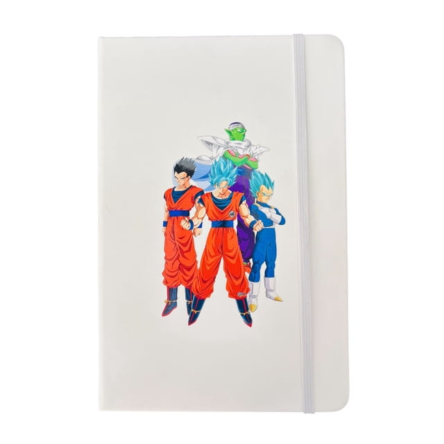 Libreta estilo francés blanca con hojas rayadas, Dragon Ball Z , mide 14 cm de ancho por 21 cm de largo.