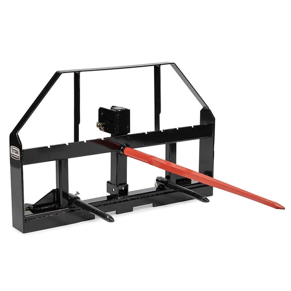 Titan Attachments Pallet Fork Frame Attachment with 43" Hay Spear and Stabilizers, Fits Cat I & II Tractors, Rated 4,000 LB