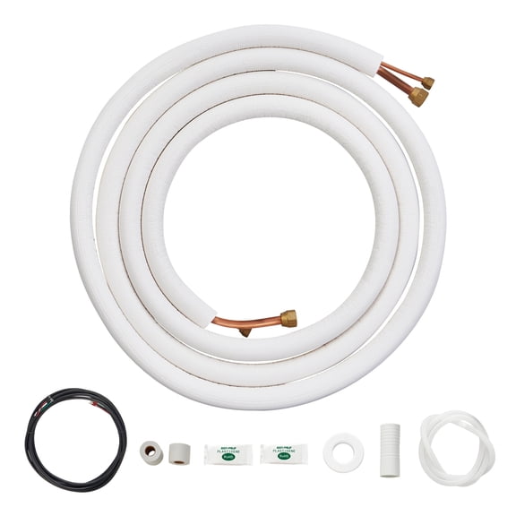VEVOR 16FT Mini Split Line Set, 1/4" & 1/2" O.D Copper Pipes Tubing and Triple-Layer Insulation, for Air Conditioning or Heating Pump Equipment & HVAC with Rich Accessories (18ft Connection Cable)