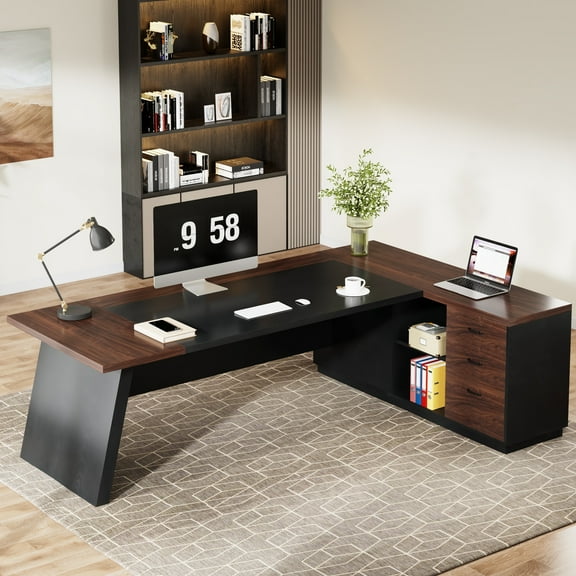 1Easylife 78.7-Inch L-Shaped Executive Desk Computer Desk with File Cabinet