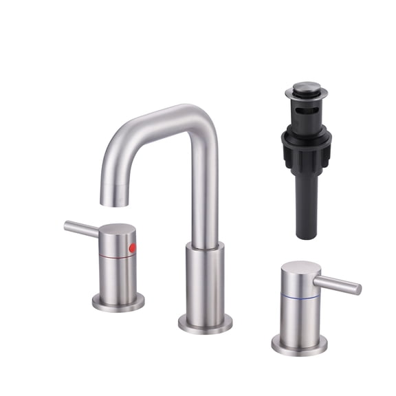 Wowow Widespread Double Handle High-Arc Bathroom Faucet with Pop-Up Drain in Brushed Nickel