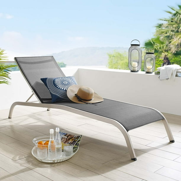 Savannah Outdoor Patio Mesh Chaise Outdoor Patio Lounge Chair In Black Walmart Com Walmart Com