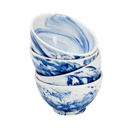 - overandback Porcelain Marbled Rice Bowl, set of 4, Blue