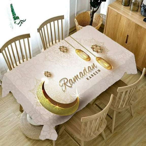 Ramadan Tablecloth Home Decor Rectangular Lantern Printed Tablecloth Eid Muslim Stain Resistant Accessories Festive Tablecloth