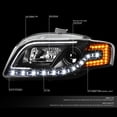 thumbnail image 3 of DNA Motoring Halo Projector+DRL+LED Signal Headlight for B7 2005-2008 Audi S4/A4/Quattro, Black, 3 of 6