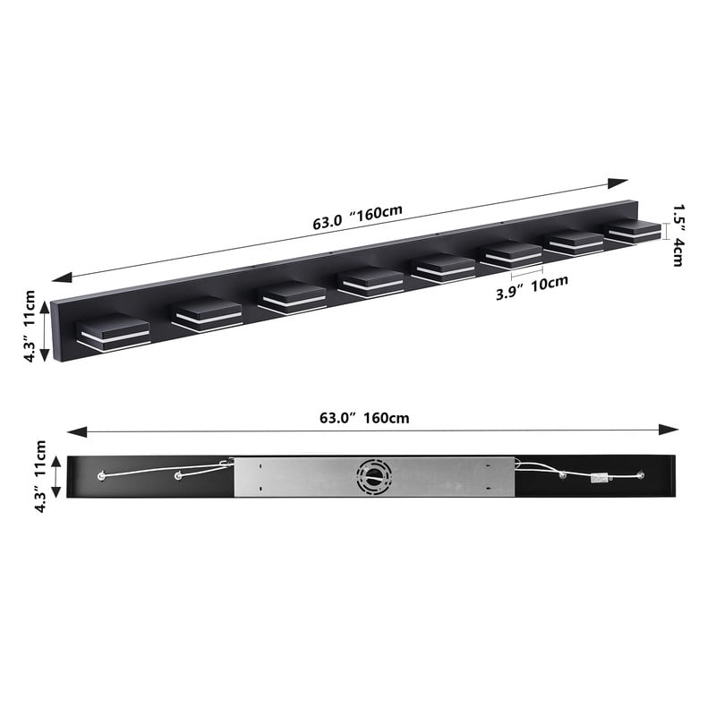 63" Modern Black LED Vanity Light - 8-Light Wall Sconce for Bathroom Mirror, Sleek Minimalist Design with Energy-Efficient Built-in LEDs