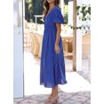 thumbnail image 3 of Faithtur Robe Longue Décontractée d'Été pour Femmes Couleur Unie Froncée Col en V Manches Courtes Mode Plage Vacances, 3 of 8
