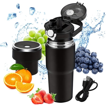 25oz/750ml Personal Blender - 1300mAh Long-Last Battery, 40S Super Fast Blending (10 Cups) - 316 Stainless Steel Vacuum Insulated, Handle & Straw Lid, For Shakes/Smoothies/Frozen Blends
