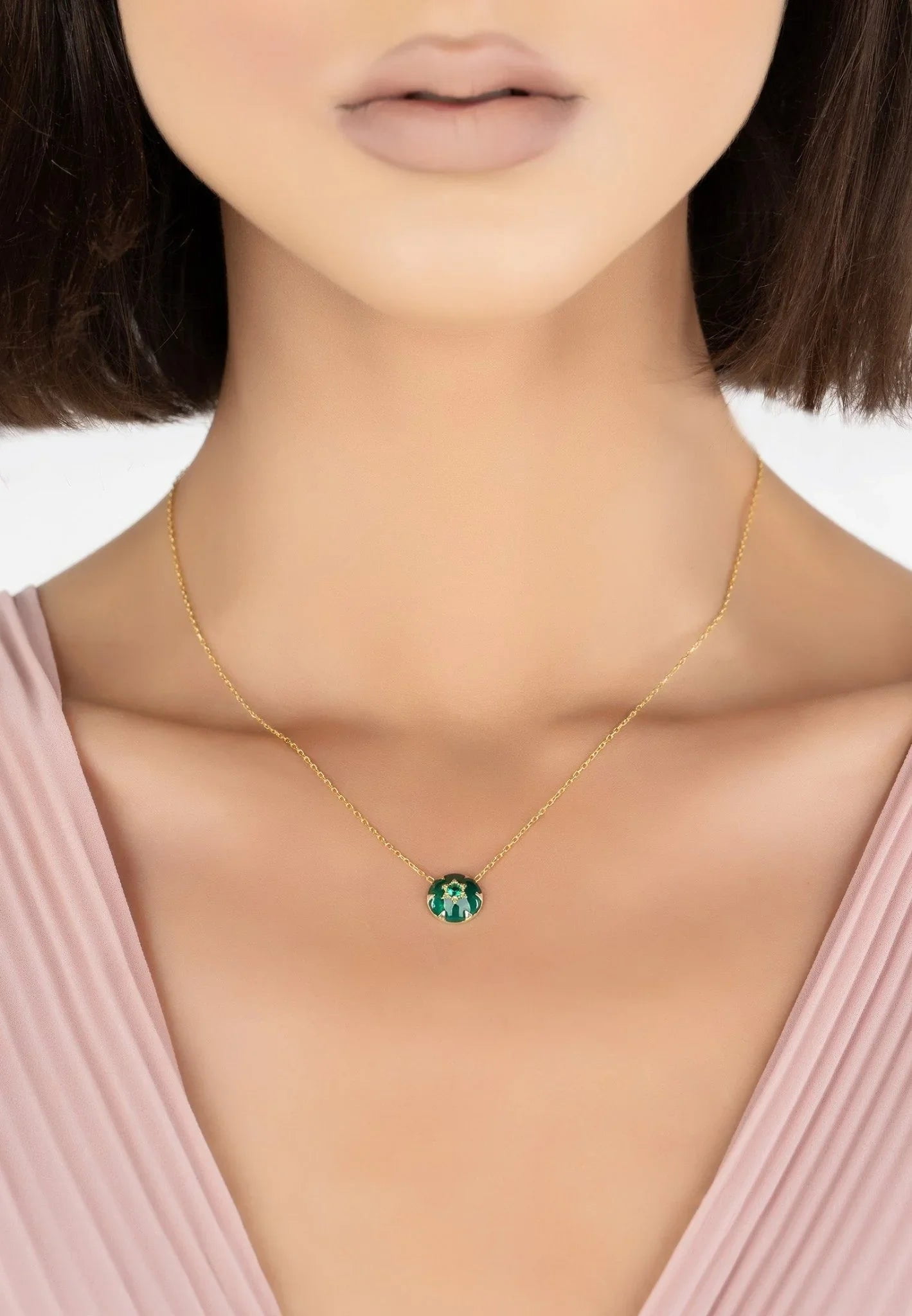 Latelita Star Of David   Pendant Necklace 18ct Gold Plated Sterling Silver  Lab Created  Round  Cubic Zirconia Green  Gold Symbols Of Faith  40-45 CM