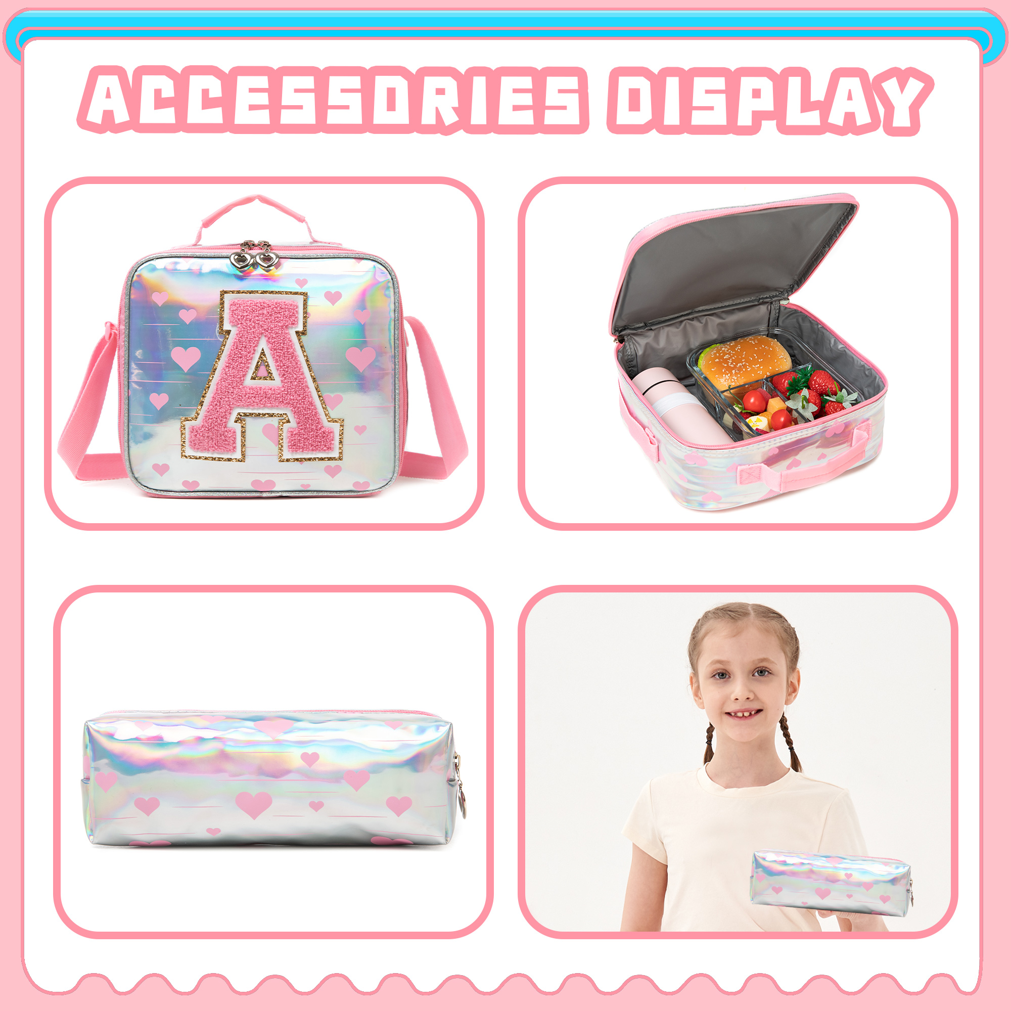 Kids Rolling Backpack with Wheels for Girls Pink Backpacks for School Elementary Student Wheeled Bookbag with Lunch Box Pencil Case