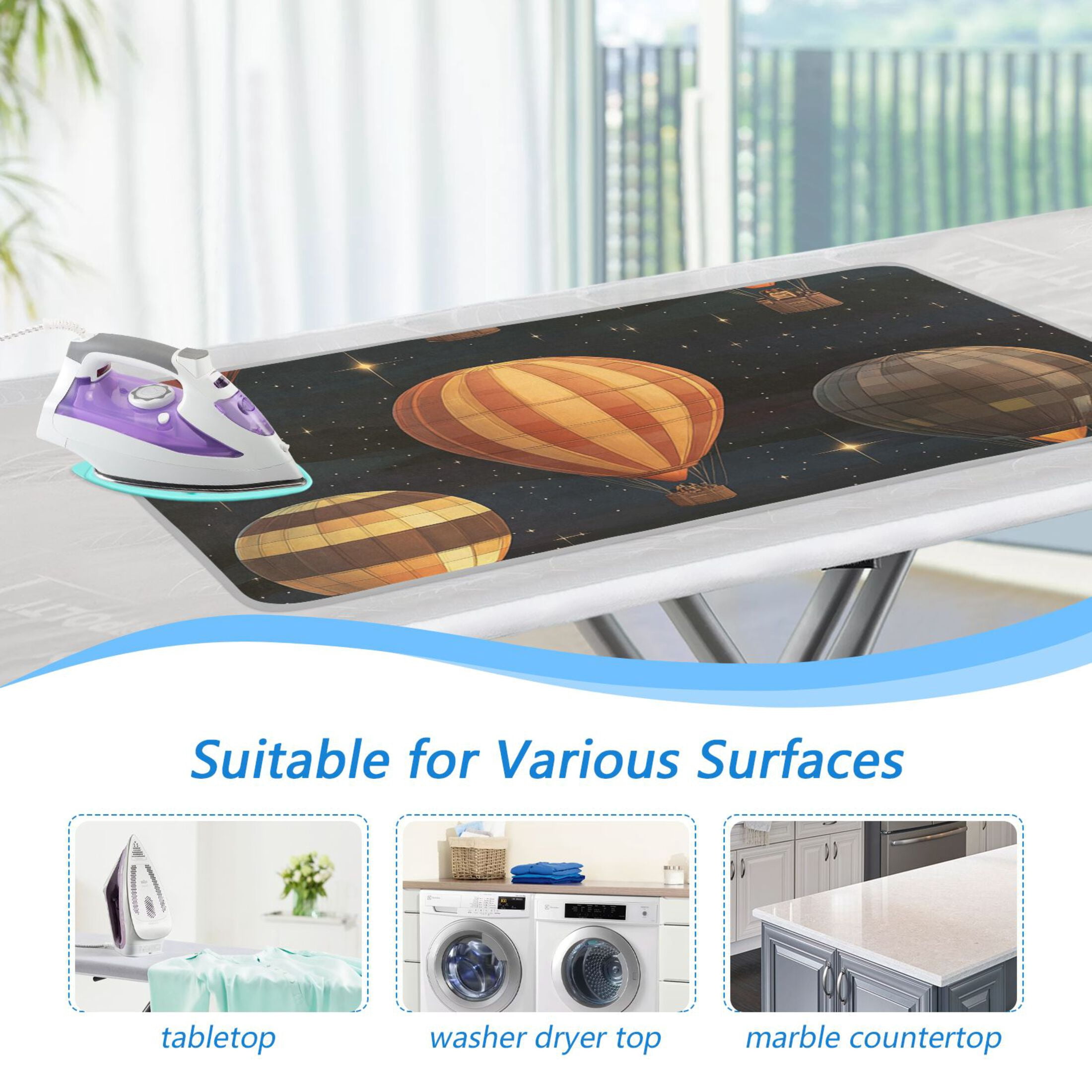 Colorful Hot Air Balloon Ironing Mat Blanket for Table Top Travel Portable Ironing Board Pad 47.2x27.6 Inch