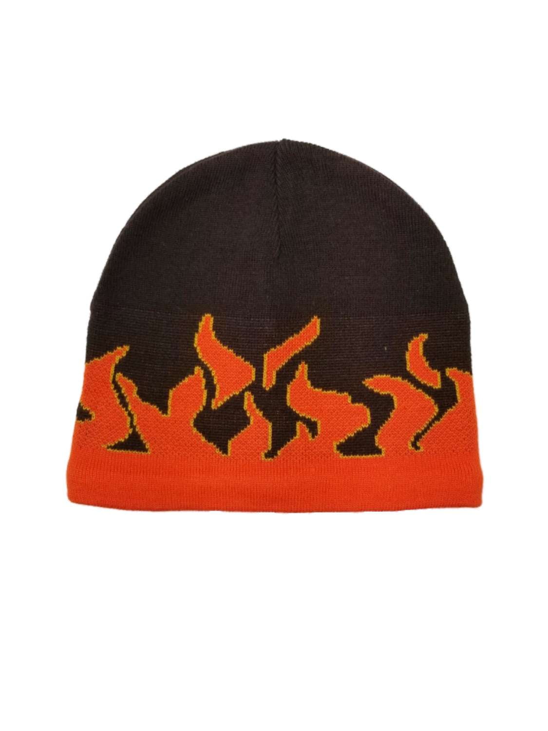 ingen forbindelse husmor Anvendelse Men's Brown with Orange Fire Flame Beanie Stocking Cap Hat - Walmart.com