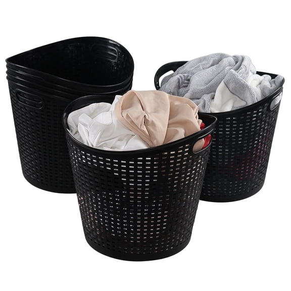Ewingger 6 Pack 30 Liter Plastic Laundry Hampers, Black Round Dirty Clothes Baskets