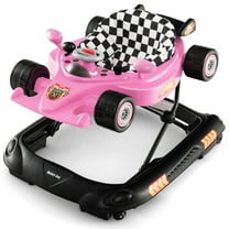Gymax 4-in-1 Foldable Baby Walker w/ 3-Level Adjustable Height Detachable Music Tray Pink