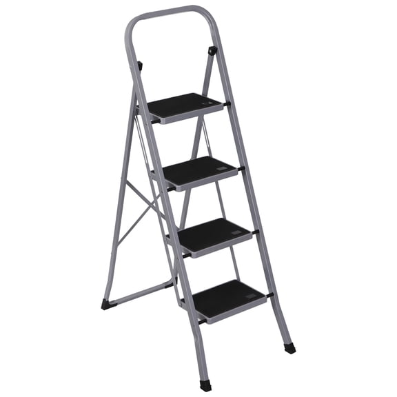 ZENY 4 Step Ladder Metal Frame Portable Folding Step Stool Anti-Slip Max 330lbs, Grey