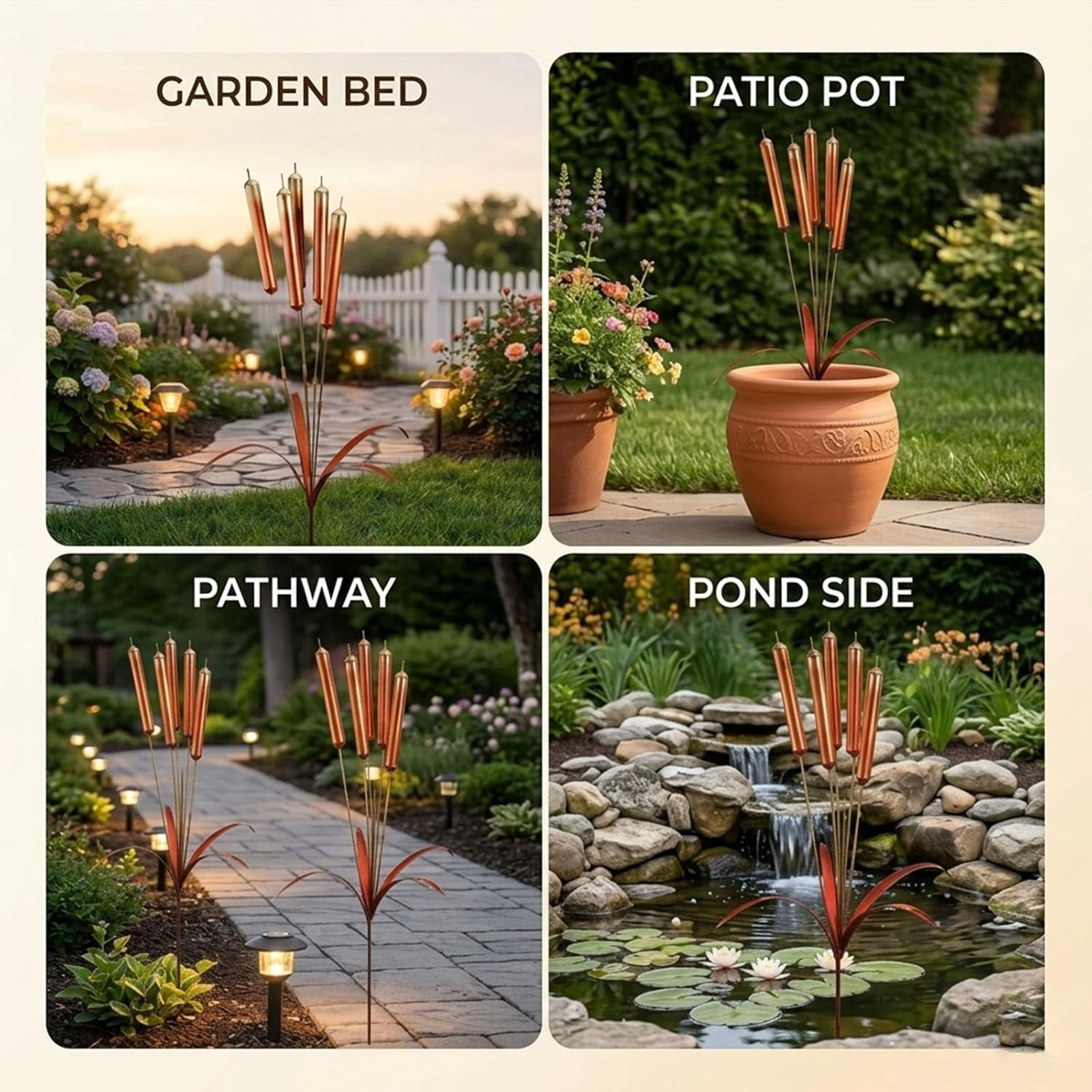 2026 New Iron Wind Chimes Stake Outdoor Decor, Cattail Windchimes, Handmade Rustic Plant Support Garden Art Ornament Wind Chimes Yard Stake for Garden Patio