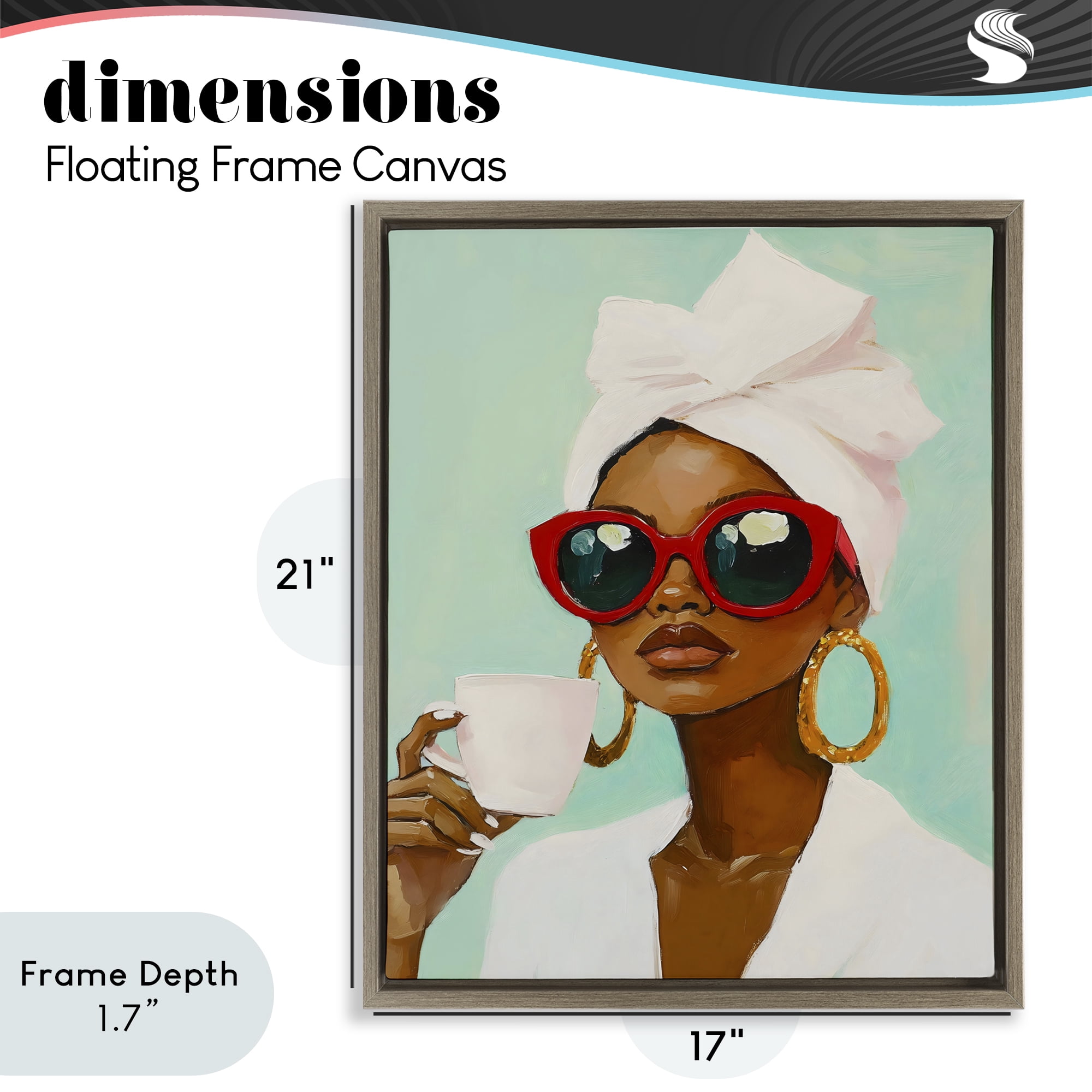 Stupell Industries Coffee Lover in Red Sunglasses Brown Framed Floater Canvas Wall Art, design by The Prints Vibe