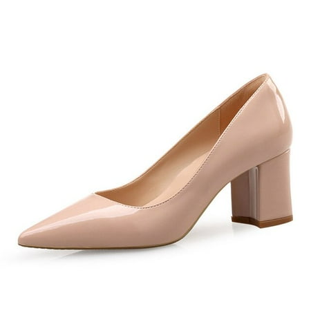 

YCNYCHCHY 2022 New Split Leather Red Pointed Toe Thick High Heels Elegant Square Heeled Leopard Pumps Women Work Office Women Shoes