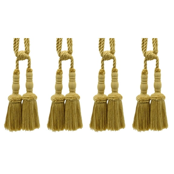 DECOPRO Vintage Curtain & Drapery Tassel Tieback with Chenille Accent, Tassel Length 8" (20cm), Spread 29" (73.5cm) # TBC82, Antique Gold #C4 (Dark Yellow Gold) Set of 4