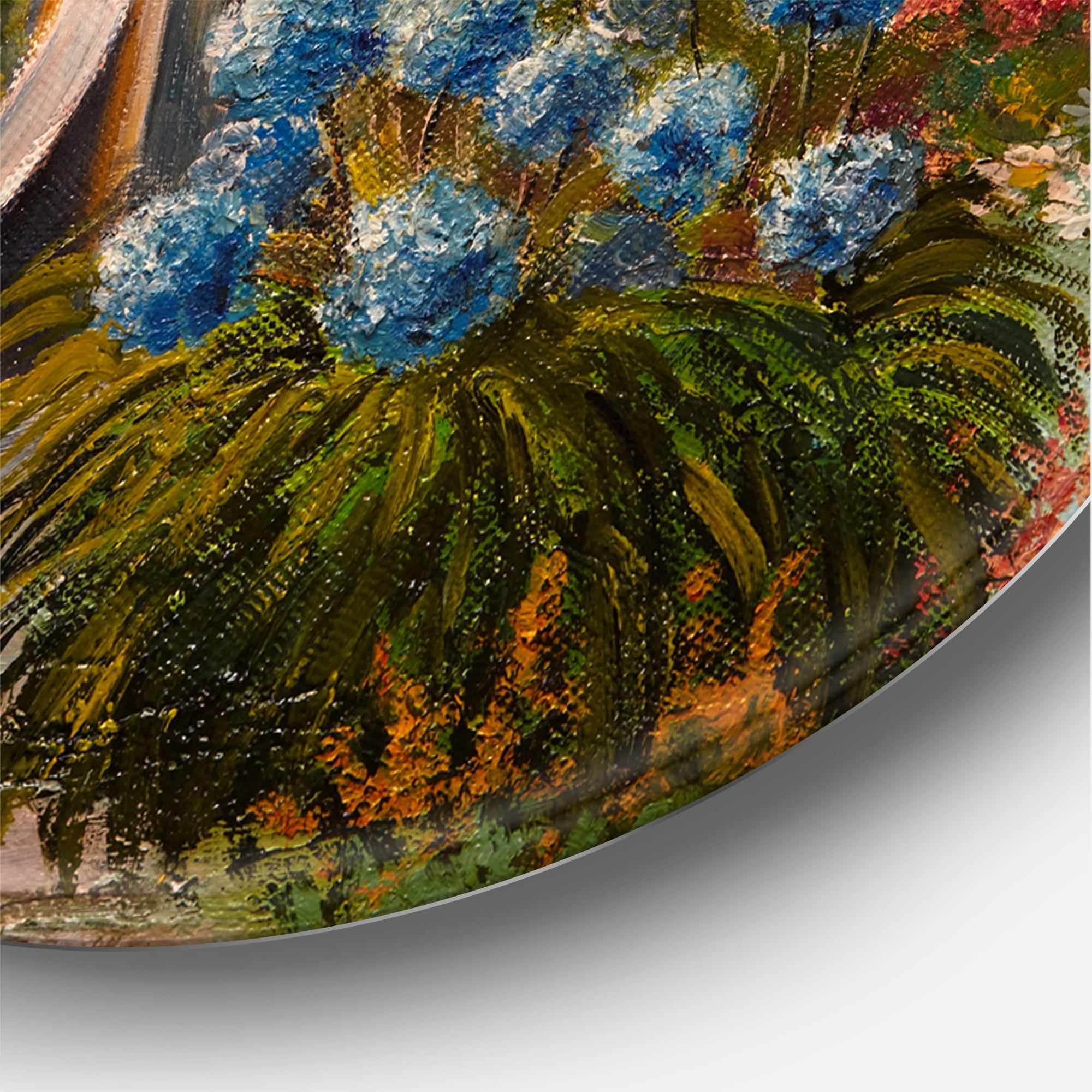 Designart 'Stone Stairs In The Blossoming Flowers Forest' Traditional Circle Metal Wall Art 11x11 - Disc of 11