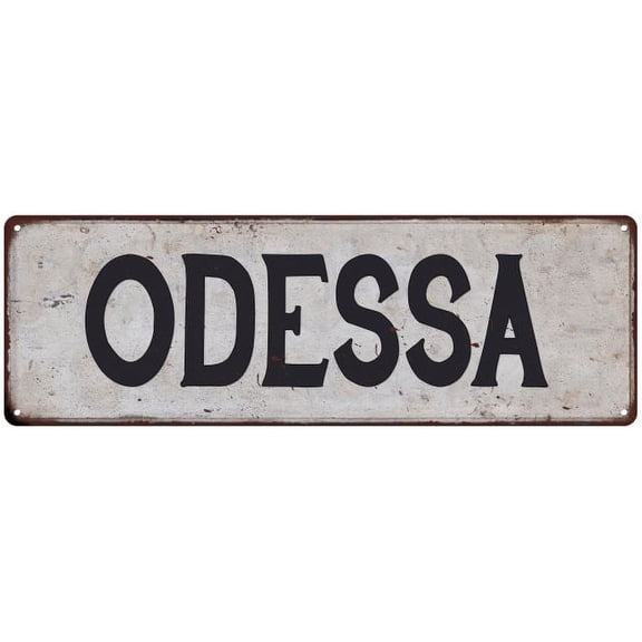 ODESSA Vintage Look Rustic Metal 6x18 Sign City State 206180041065