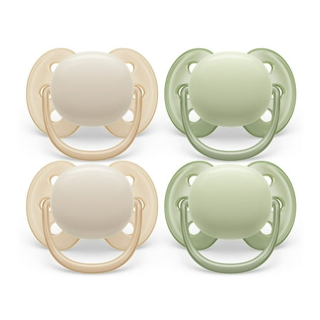 Philips Avent Ultra Soft Pacifier - 4 X Soft and Flexible Baby Pacifiers For Babies Aged 0-6 Months, Bpa Free with Sterilizer Carry Case (Model SCF091/23)