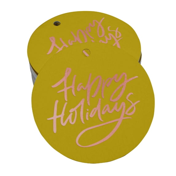 Inkdotpot Rose Gold Foil Paper Hang Tags Happy Holiday Favor Tags 50 Pieces