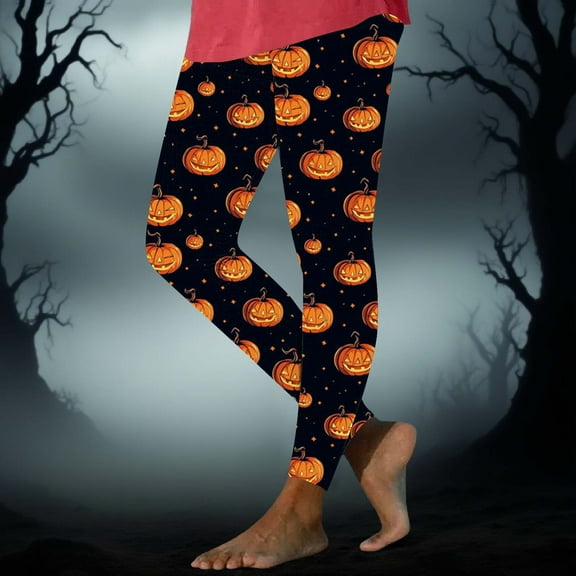 Aobny Festival Running Leggings for Women Orange Pumpkin Leggings Ankle Skinny High Waisted Stretchy Pants for Women,M