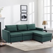 Modern Green 3-Seat Sectional Sofa with 1 Ottoman, Stylish Design, High-Quality Linen, Suitable for Primary Living Spaces, Durable & Easy Assembly