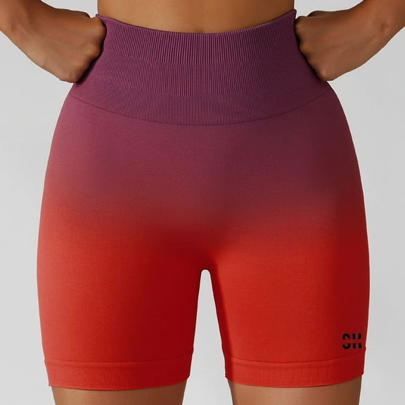 Women's Tie Dye Solids Butt Lifting High Waisted Seamless Bike Shorts for Gym Exercise Workout Yoga Running (Ombre-Red-Medium)