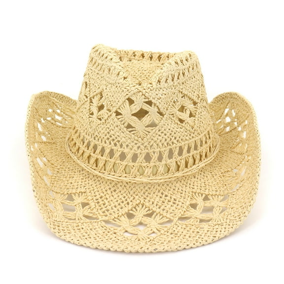 lanema Cowboy Straw Hat Jazz Hat Wide Brim Cowgirl Hat All-match for Outdoor Men Women