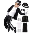 thumbnail image 2 of TAmten Dance Set 4PC Set for Kids Boys, Top + Pants+ Tie + Hat Sequin Jacket 80s 90s Party Stage Outfit Size 6-7 Years|Black, 2 of 5